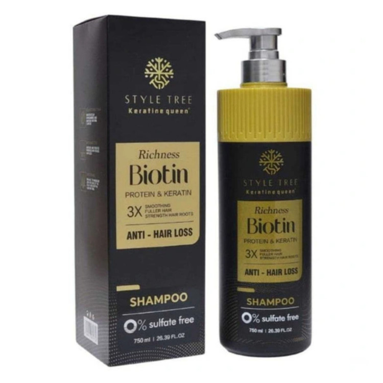 پک ماسک و شامپو ضد ریزش مو کراتین کوئین Style Tree مدل Richness Biotin بدون سولفات حجم 750 میل